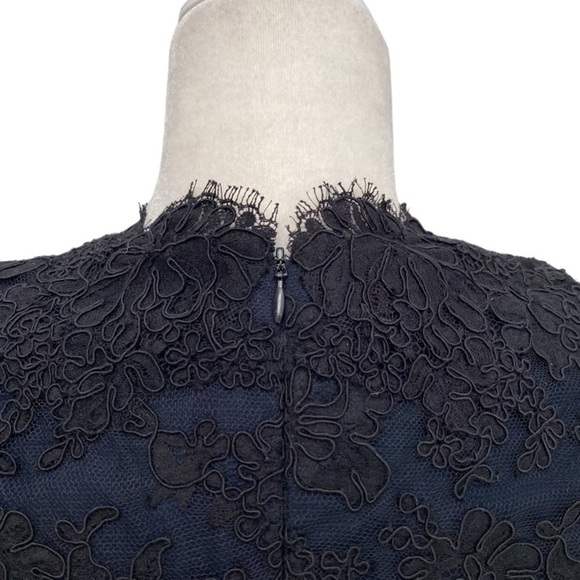 Reem Acra Navy Silk-faille & Black Lace Dress - Picture 13 of 16